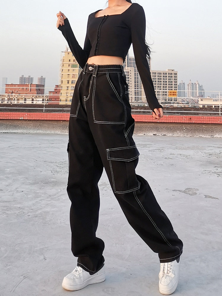 Black Cotton Cargo Pants