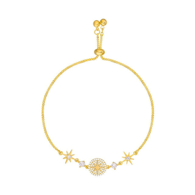 2022 New Design Shinning CZ Flowers Pendant Charm Bracelets for Women Girls Gold Color Metal Floral Bracelet Wedding Jewelry
