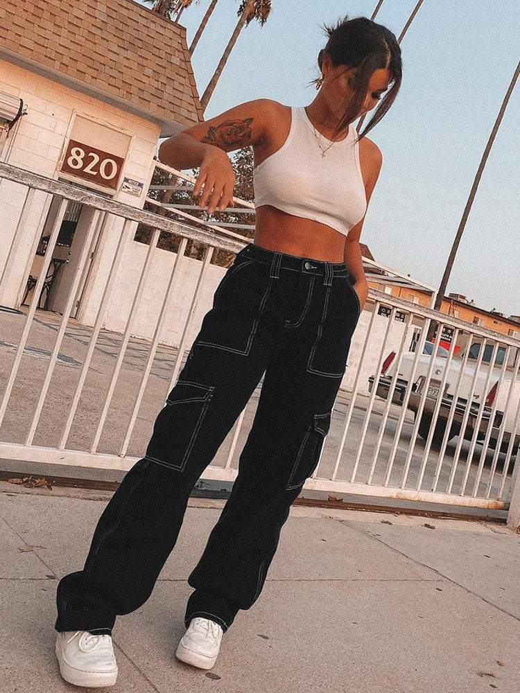 Black Cotton Cargo Pants