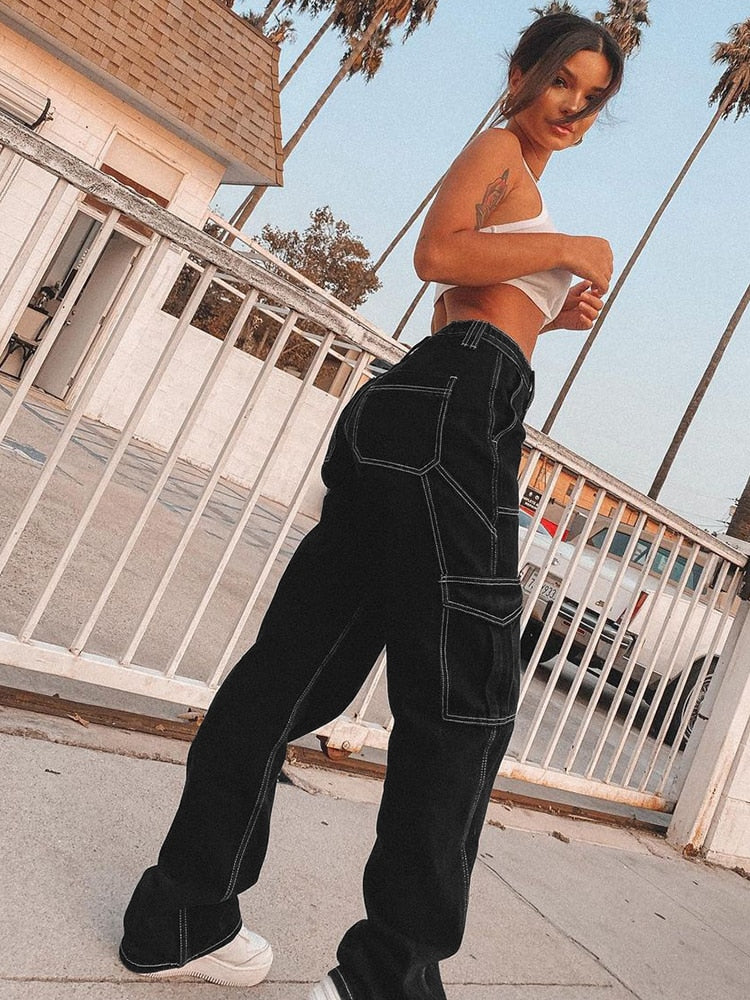 Black Cotton Cargo Pants
