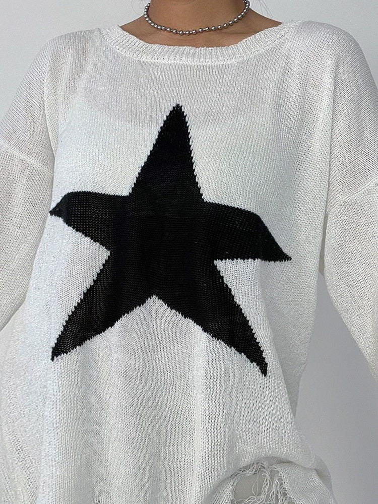 Distressed Oversized Star Sweater