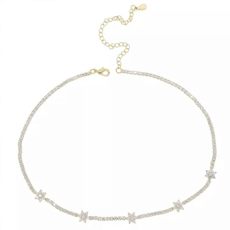 Stonefans Bling Gold Flower Crystal Choker Necklace Collar for Women Single Layer Layered Necklace Statment Wedding Jewelry