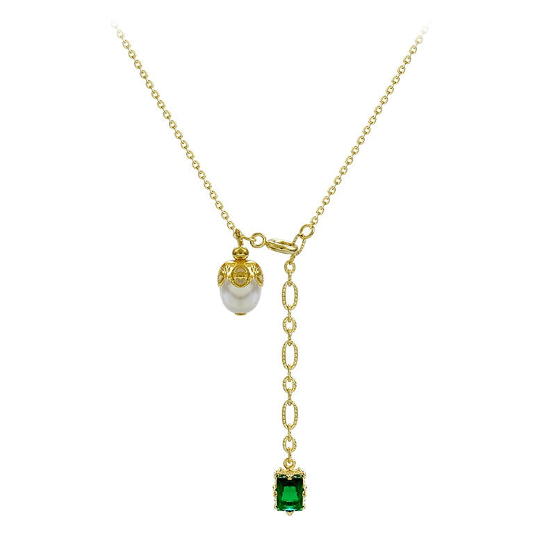 Gold, Emerald, and Pearl Necklace