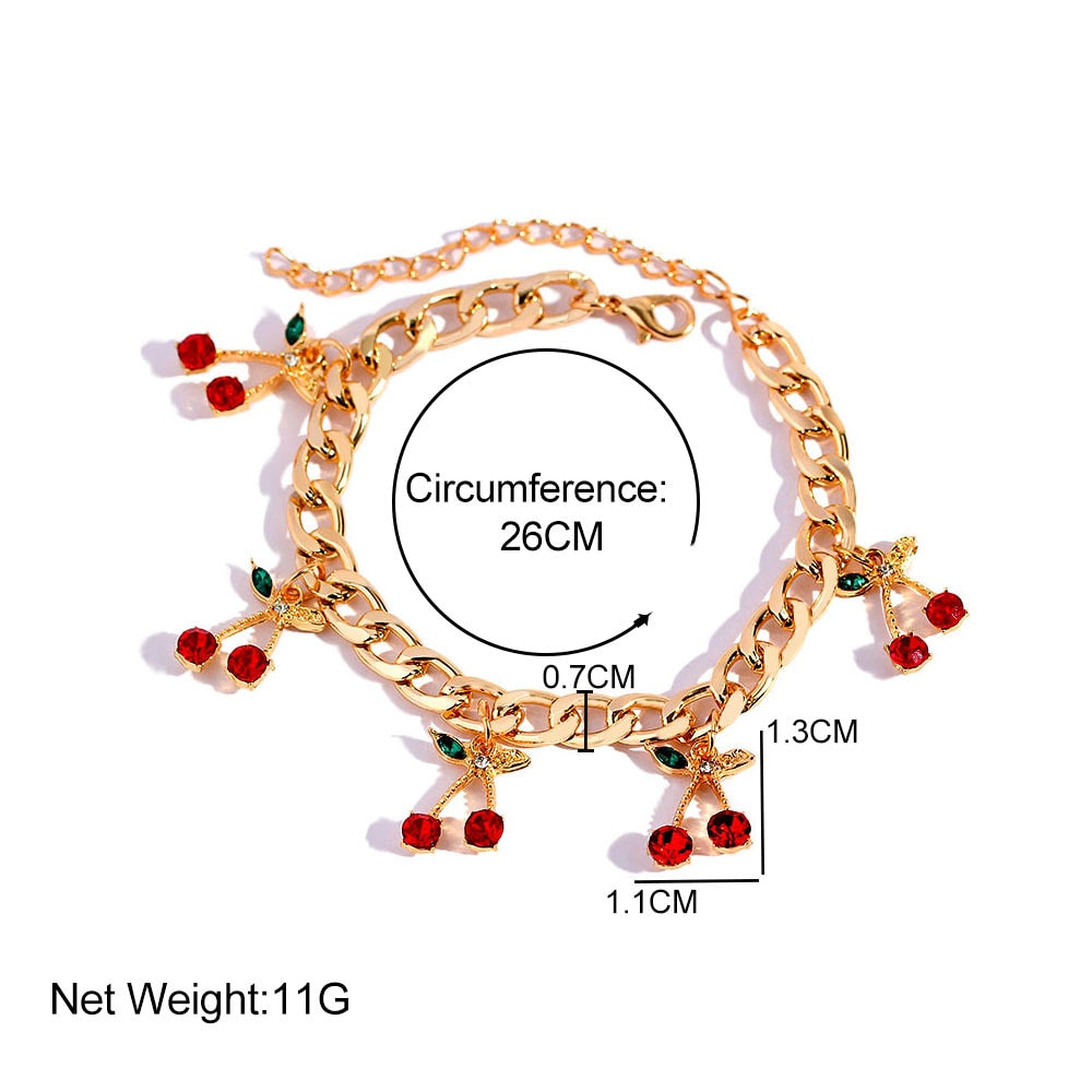 Flatfoosie Fashion Charm Cherry Crystal Bracelets for Women Gold Silver Color Adjustable Bracelet New Design Jewelry Party Gifts