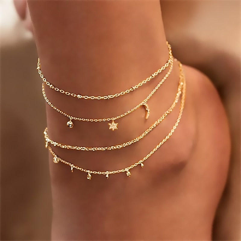 FNIO Bohemia Chain Anklets for Women Foot Accessories 2021 Summer Beach Barefoot Sandals Bracelet ankle on the leg Female