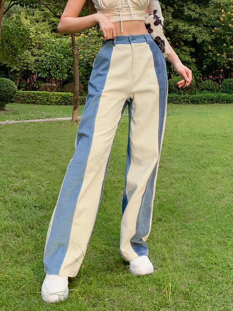 High Waist Corduroy Patchwork Pants