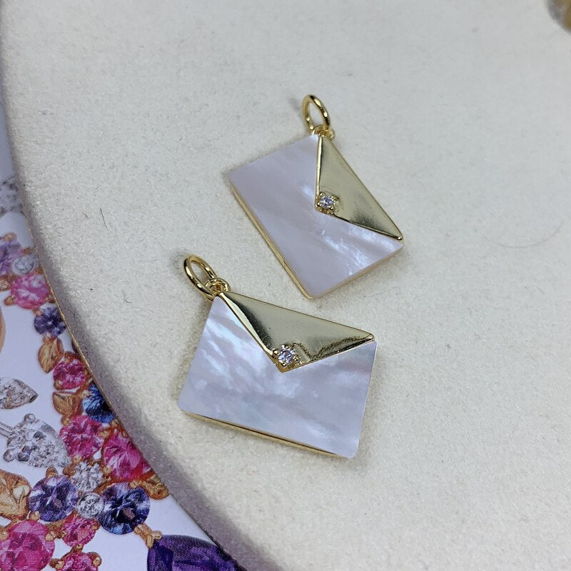 Natural MOP Shell Metal Envelope Necklace Pendant Women Jewelry Making Accessories