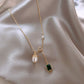 Gold, Emerald, and Pearl Necklace