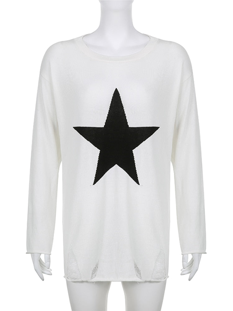 Distressed Oversized Star Sweater
