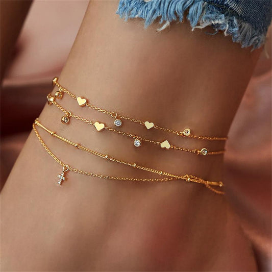 Summer Boho Butterfly Anklet For Women Multilayer Crystal Ankle Bracelet Foot Chain Leg Bracelet Beach Accessories Jewelry