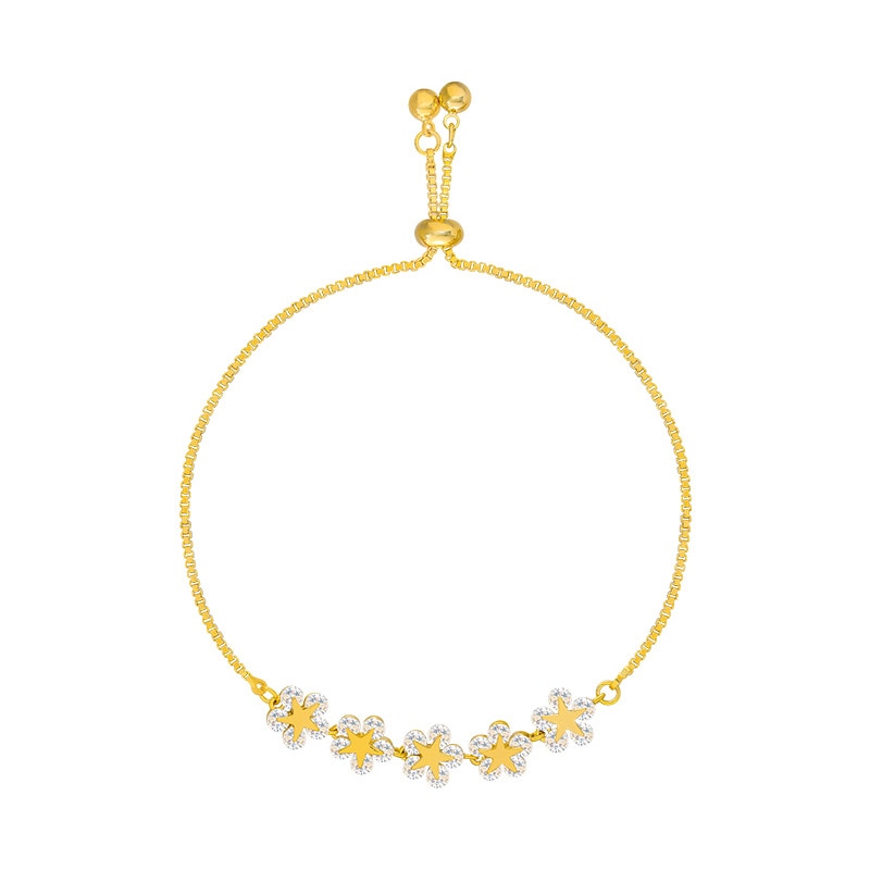 2022 New Design Shinning CZ Flowers Pendant Charm Bracelets for Women Girls Gold Color Metal Floral Bracelet Wedding Jewelry